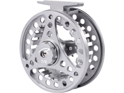 Carretel de pesca com mosca em liga de alumínio CNC 7/8, branco e resistente à corrosão.