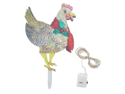 Decoração de Natal com frango iluminado e estaca de jardim