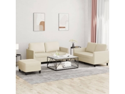 Vidaxl 3 Pcs Conjunto Sofás C/ Almofadões Couro Artificial Cor Creme