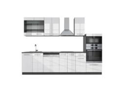 Cozinha Fame-Line, 300 cm com armário alto, sem bancada, Branco brilhante/Antracite, Vicco