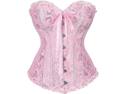 Top de Corset Feminino com Fecho Busk e Gola Ajustável Ideal para Ocasiões Especiais e Dia a Dia Rosa