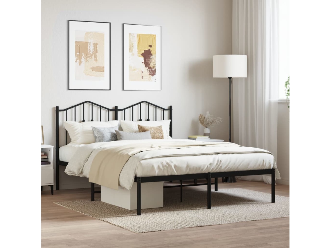 Estrutura De Cama Com Cabeceira 140x190 Cm Metal Preto