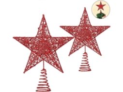 Omni 2 Copos de Estrela de Metal com Brilho para Árvore de Natal Tamanho 15 e 20 Cm Prata Vermelho