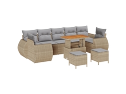 Conjunto 10 Conjunto De Sofá De Jardim Vidaxl Bege Vime Pe (90 X 55 X 71 Cm)