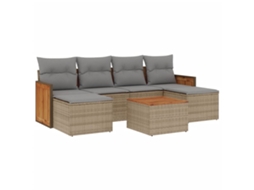 Conjunto de 7 Sofás para Jardim com Almofadões Vime Pe Bege MAISON EXCLUSIVE (7 pcs)