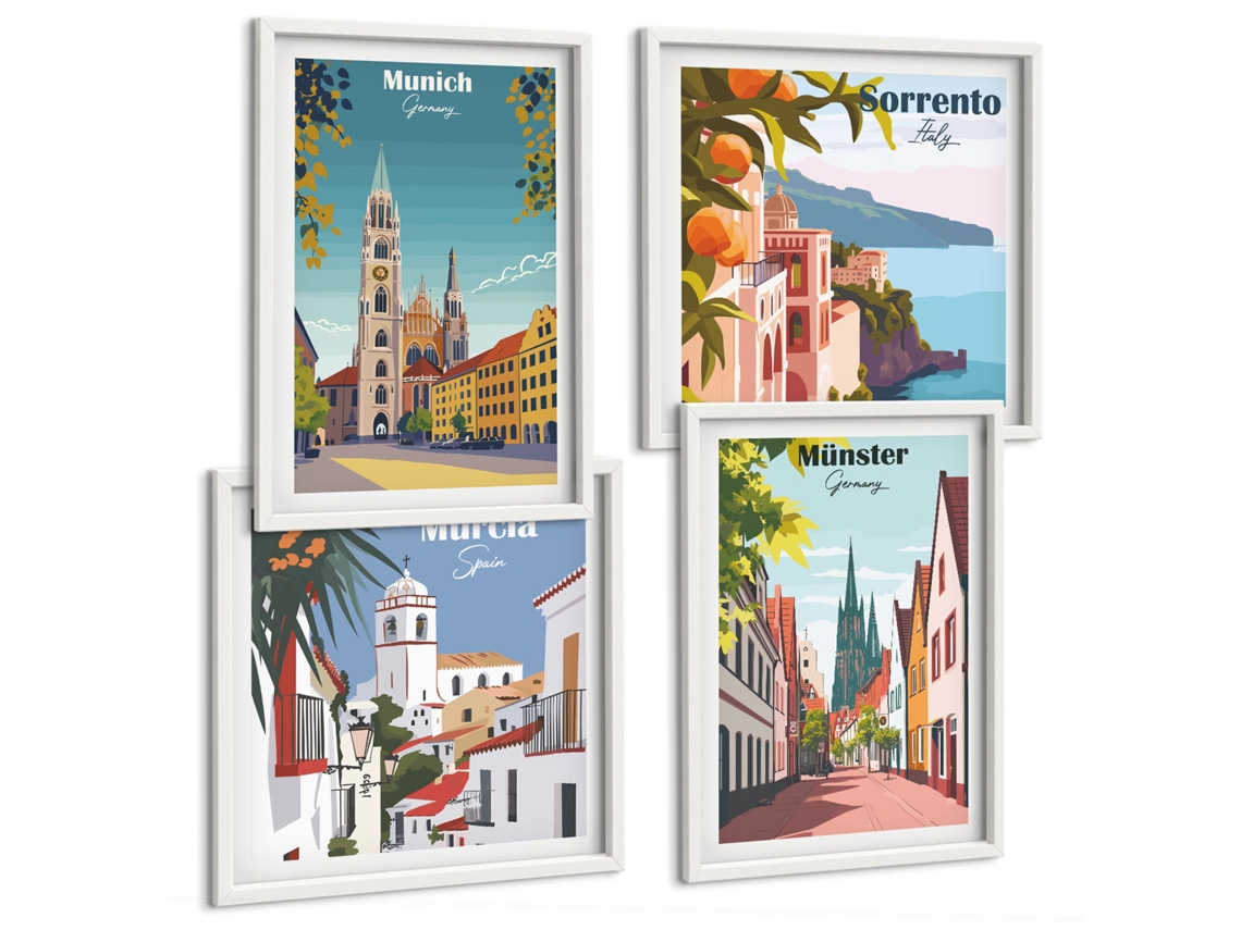Composição De Quadros Paisagens De Cidades Com Faróis Espelharte (4 Peças)