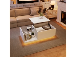 Mesa de centro com LED, altura regulável, 50x100x33 cm, compartimento oculto | S/MARCA
