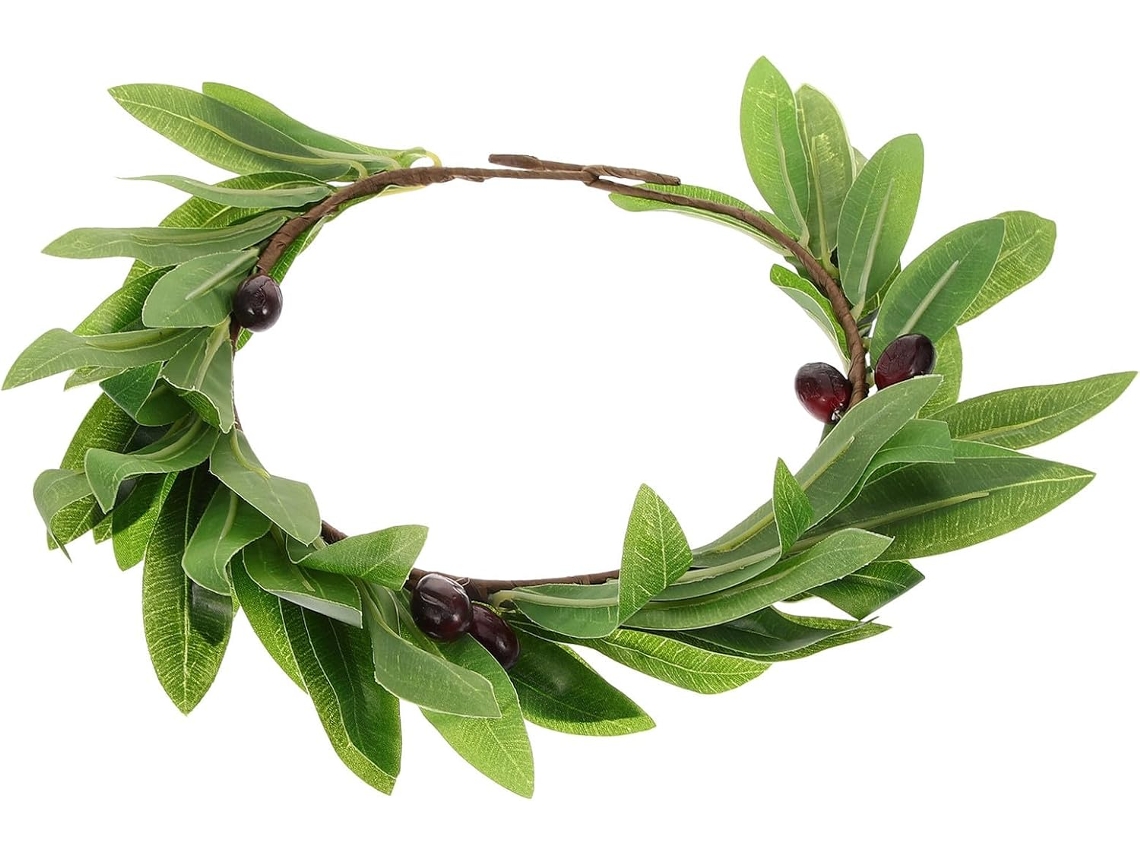 Tiara Floral Verde Chique Com Folhas De Oliveira Artificiais.