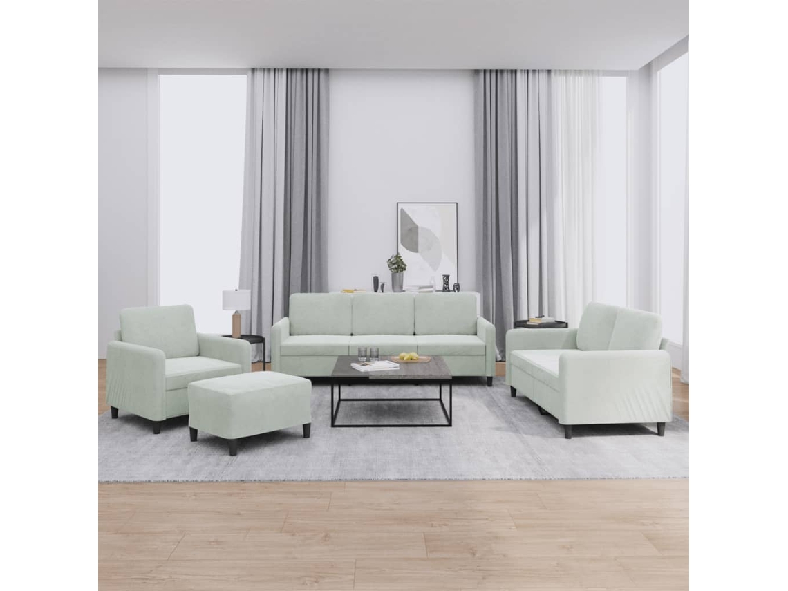 Vidaxl 4 Pcs Conjunto De Sofás Veludo Cinzento-claro
