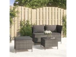 Conjunto 3 Peças Lounge De Jardim C/ Almofadões Vime Pe Cinzento Dkd Home Decor