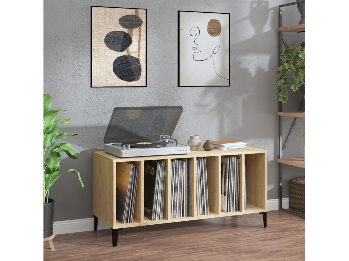 Vidaxl Armário P/ Discos 100x38x48cm Derivados Madeira Carvalho Sonoma