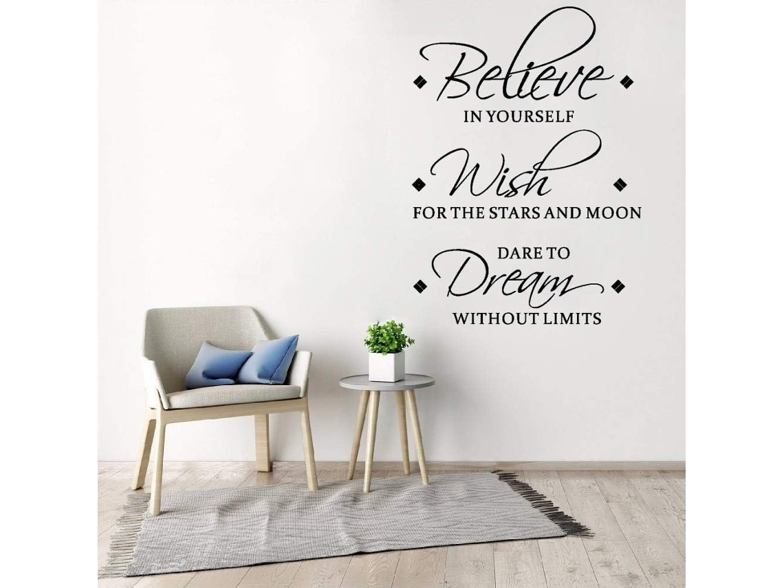 Acho que espero que meu sonho se realize. Adesivos de parede com citações inspiradoras em inglês para decoração de quarto, em papel pintado, 45x60cm.