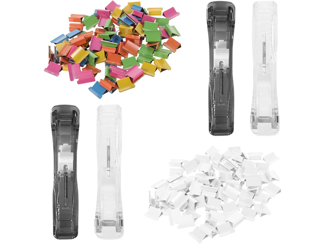 Dispensador De Clips Papel Metal Jojofuny Com Grampeador Manual, Clips Transparentes E Pretos, Refis De Metal Coloridos