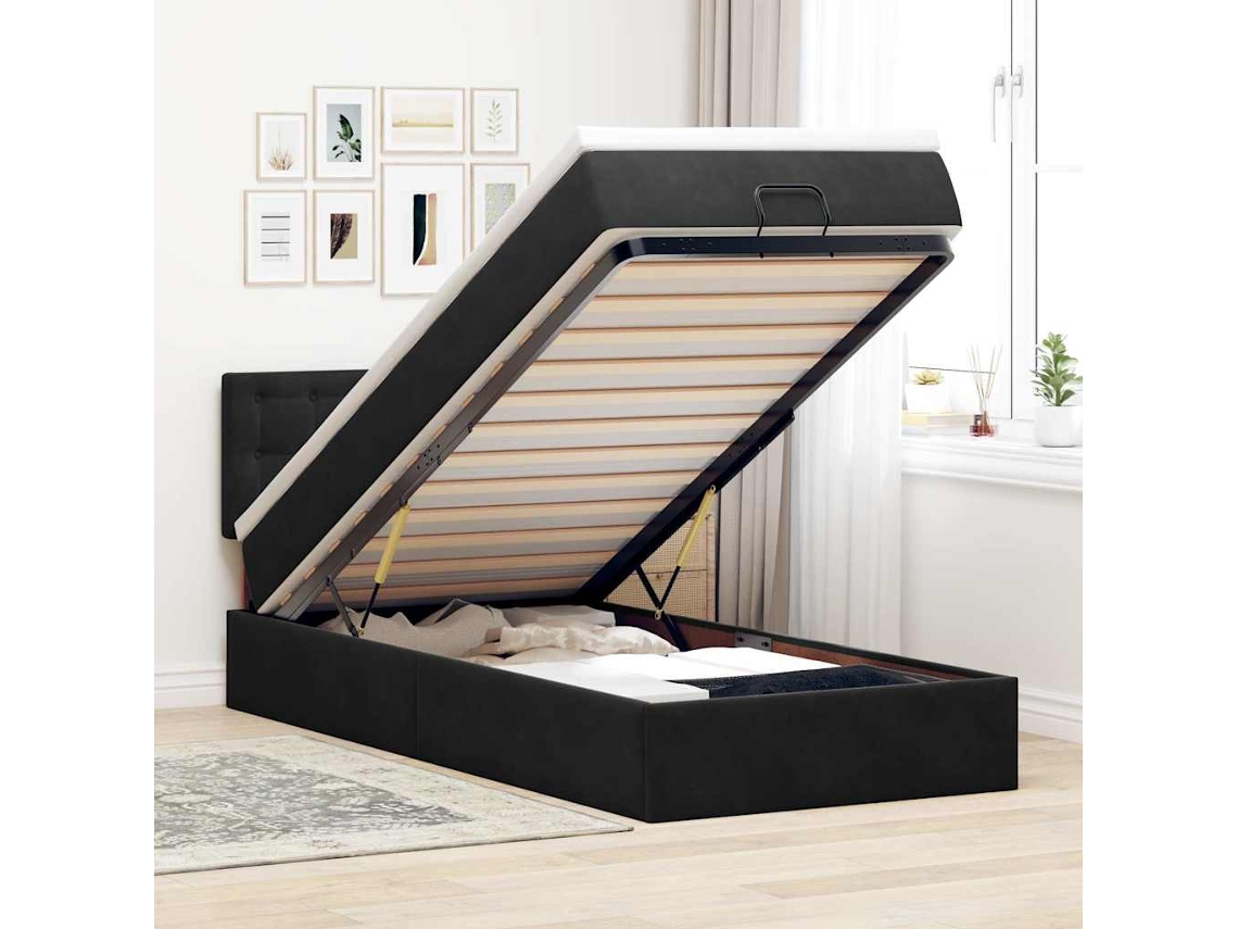 Vidaxl Estrutura de Cama Otomana com Colchão Preto Veludo