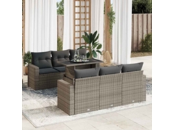 Vidaxl 7 Pcs Conjunto Sofás P/ Jardim C/ Almofadões Vime Pe Cinzento