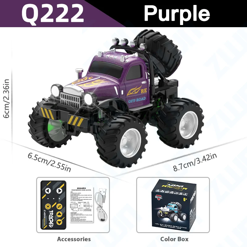 (q222 Roxo) Caminhão Miniatura Com Controle Remoto 1:64, Modelo De Carro Com Controle Remoto Feito Em Metal, Brinquedo Infantil