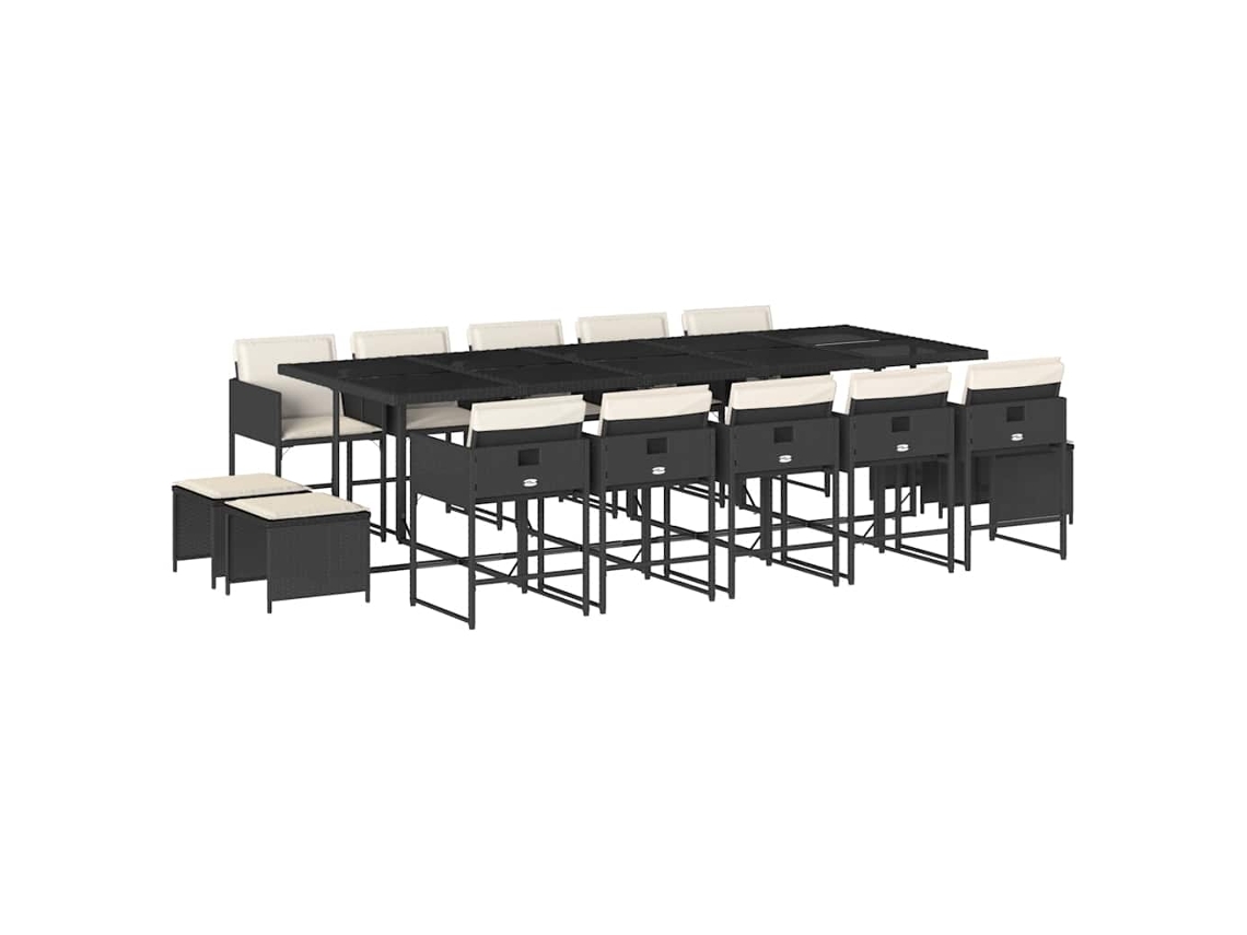 Conjunto de Jantar 15 Pcs para Jardim com Almofadões Vime Pe Preto MAISON EXCLUSIVE (15 pcs)