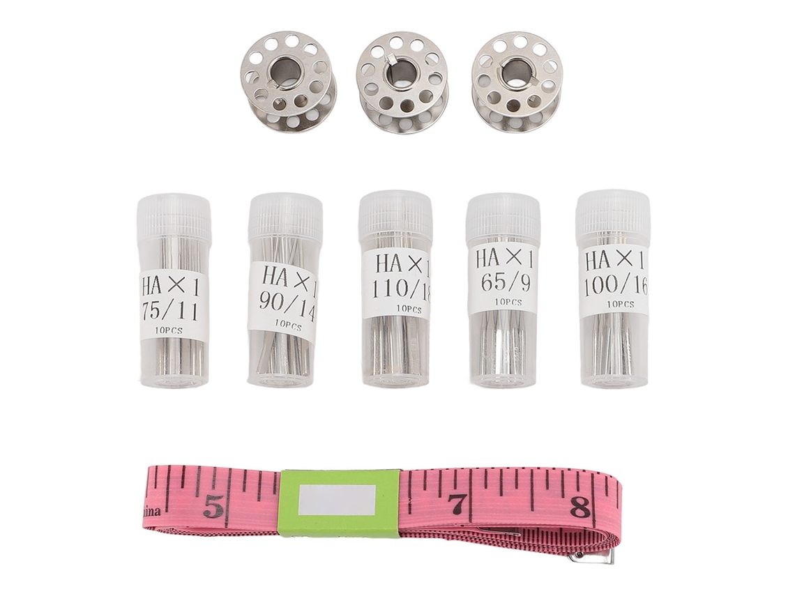 50 Agulhas De Máquina De Coser Hax1 De Ferro Com 3 Bobinas, 5 Garrafas E 1 Fita Métrica