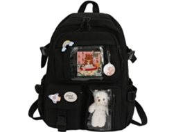 Mochila Escolar Fofa Kawaii 2024, Bolsa Para Livros Com Broche Kawaii E Acessórios Para Presente De Adolescentes, Preta Slowmoose