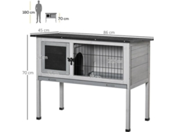 Gaiola para coelhos PAWHUT D51-119GY (Cinzento - 86 x 45 x 70 cm - Madeira de Abeto)