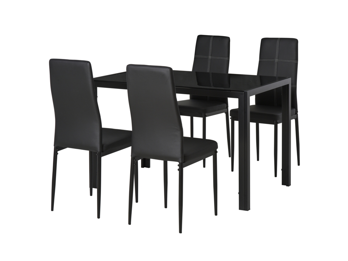 Conjunto de Refeição Vidro, Metal, Pu e Espuma Cor Preto 120x70x75 cm Homcom