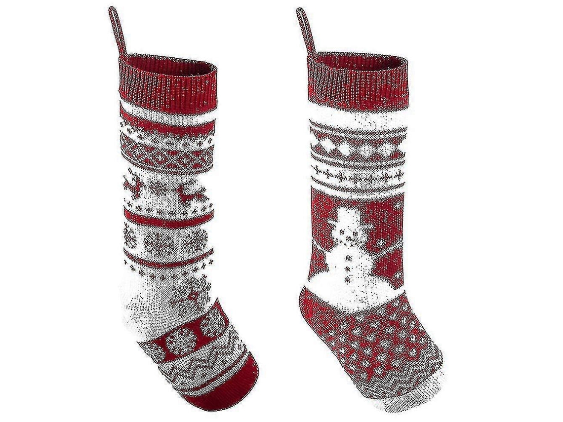 Pacote Com 2 Meias De Natal De Tricô, Para Decorar A Árvore De Natal Em Família E Nas Festas De Natal. Loja Olysi