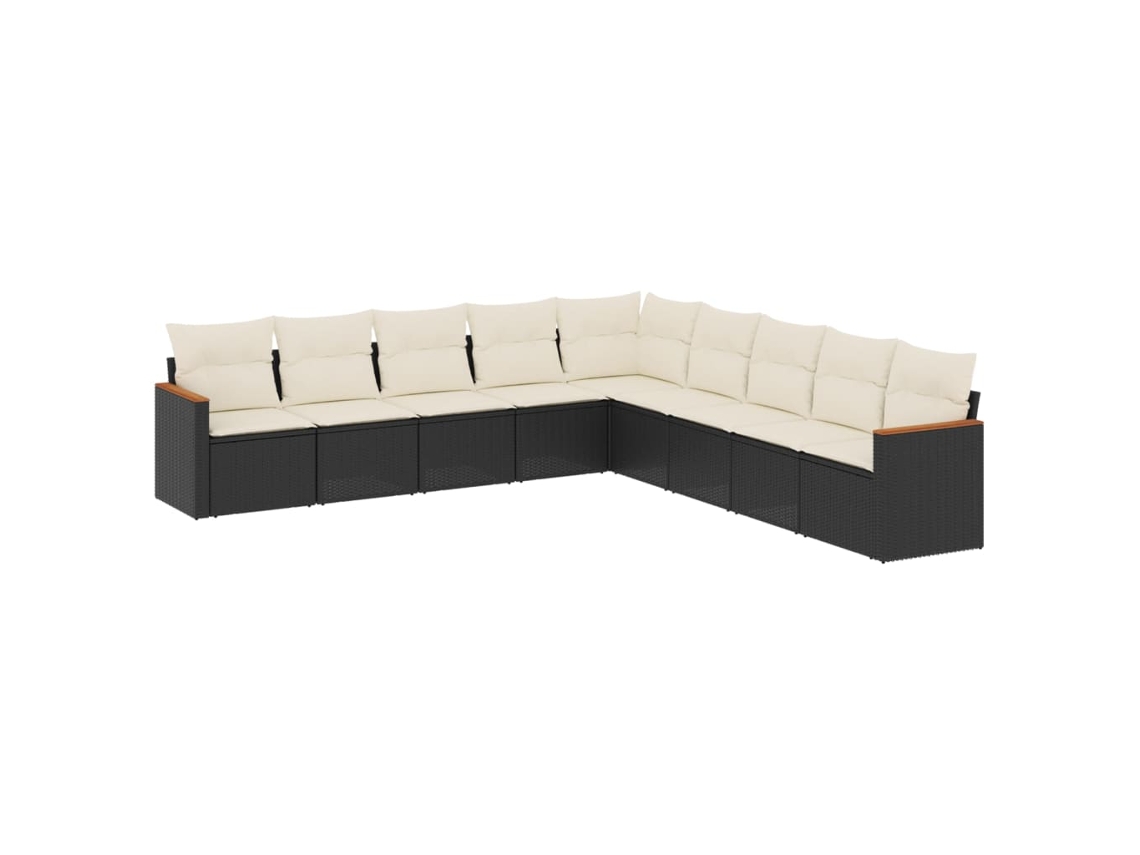 Conjunto 9 de sofás p/ jardim c/ almofadões vime PE preto