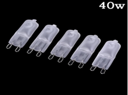 Kit com 5 lâmpadas halógenas Lurelia G9 20/40/60w 220v, dimerizáveis, acabamento Fos, para uso interno.