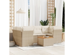 7 Pcs Conjunto De Sofás P/ Jardim Com Almofadões Vime Pe Bege Dkd Home Decor