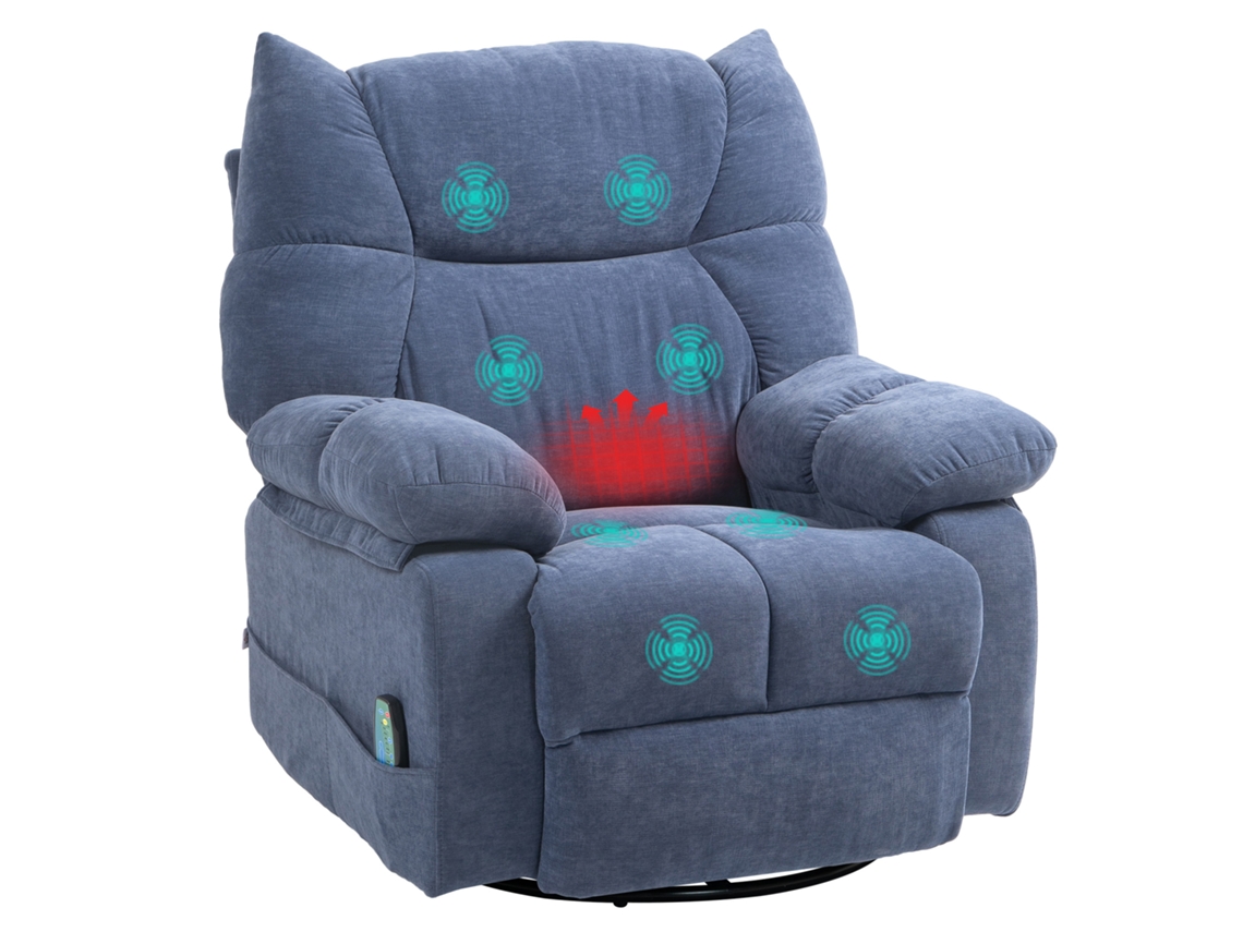 Poltrona de massagem com aquecimento, reclinável, giratória, até 150kg, estrutura metálica, 98x90x98cm azul S/MARCA