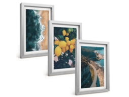 Composição De Quadros Praia, Limões E Montanhas Espelharte (3 Peças 20x30 Cm)