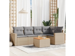 Vidaxl 6 Pcs Conj. Sofás Jardim C/ Almofadões Vime Pe Bege Misturado