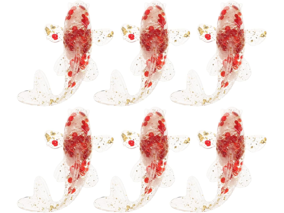 Conjunto 6 Estatuetas Carpa Cristal Natural Branco Vermelho Folha Decoração Pedra Esculpida Miniaturas Feitas GOKOCO