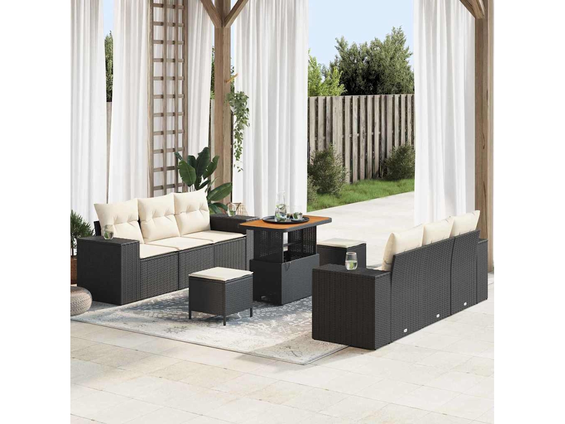 Vidaxl Conjunto De Sofá De Jardim 9 Unid. Preto Rattan Sintético