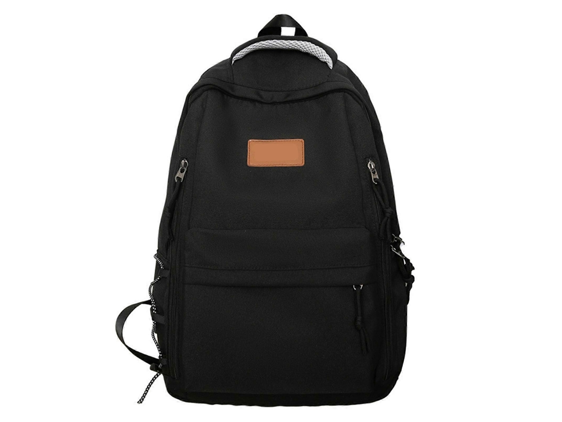 Mochila Escolar Versátil Com Amplo Espaço Para O Dia A Dia, Cor Sólida Japonesa, Grande Capacidade, Preta.