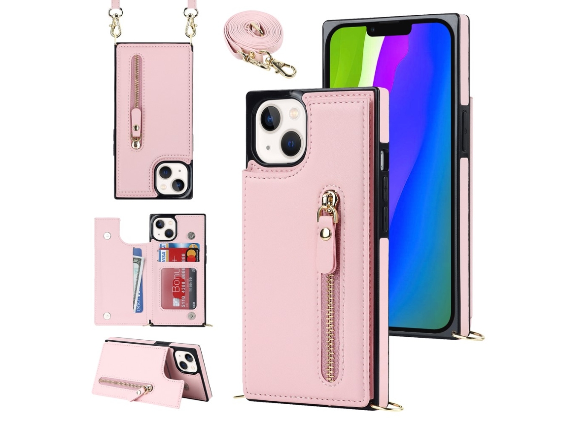 Capa Bloqueio Rfid Pega Para Iphone 15 Pele Sintética Rosa
