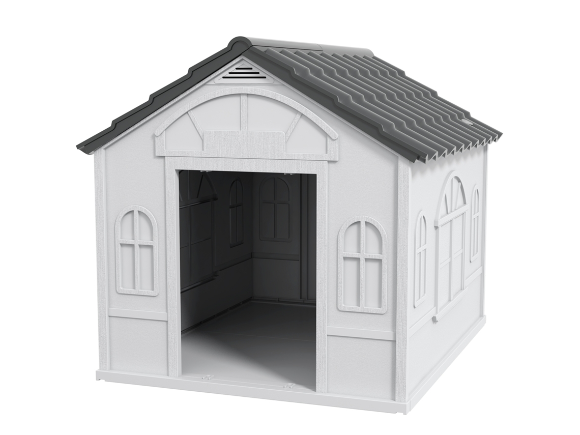 Casa 84,2x98,2x82 Cm Com Janelas E Teto Com Imitação De Telhas Casota Cinza