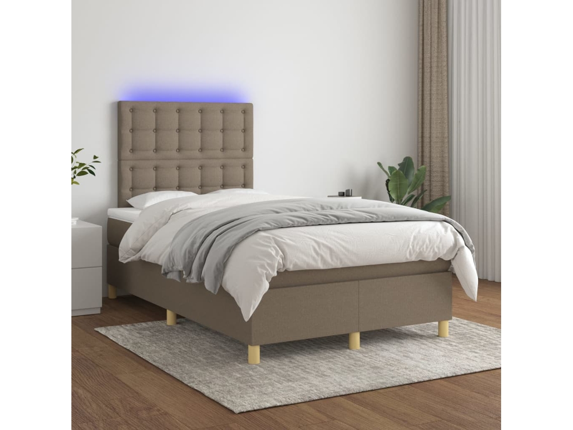 Vidaxl Cama Box Spring Colchão/led 120x200cm Tecido Cinza-acastanhado