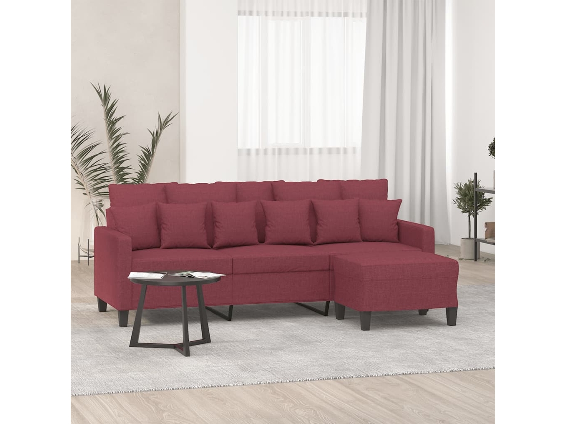 Vidaxl Sofá De 3 Lugares Com Apoio De Pés 180 Cm Tecido Vermelho Tinto