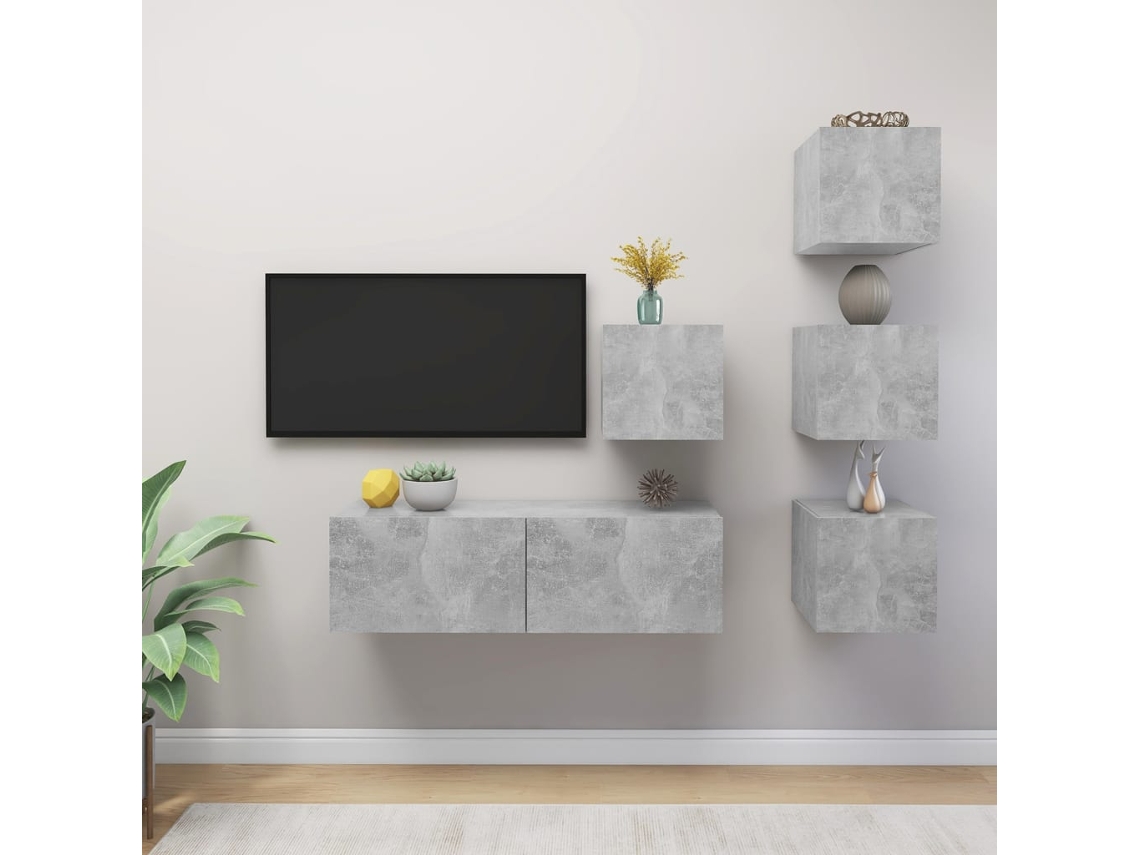 Vidaxl 5 Pcs Conjunto De Móveis De Tv Contraplacado Cinzento Cimento