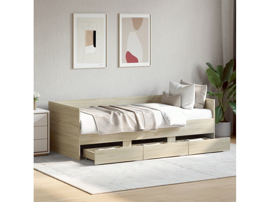 Sofá-cama Com Gavetas Sem Colchão 90x200 cm Carvalho Sonoma