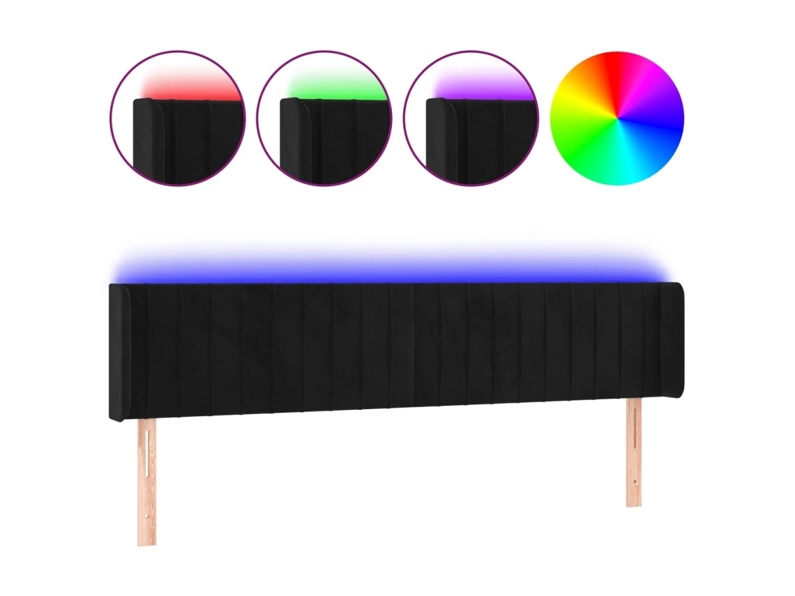 Cabeceira com luzes LED Veludo Preto MAISON EXCLUSIVE (183x16x78 cm)