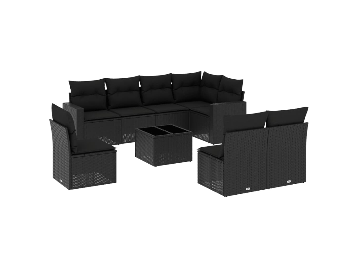 Maison Exclusive - 9 Pcs Conjunto De Sofás P/ Jardim C/ Almofadões Vime Pe Preto