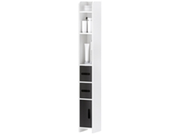 Coluna Casa De Banho 3 Portas 3 Prateleiras Abertas, Armário Moderno De Altura, Branco Preto 15x17x120 Cm