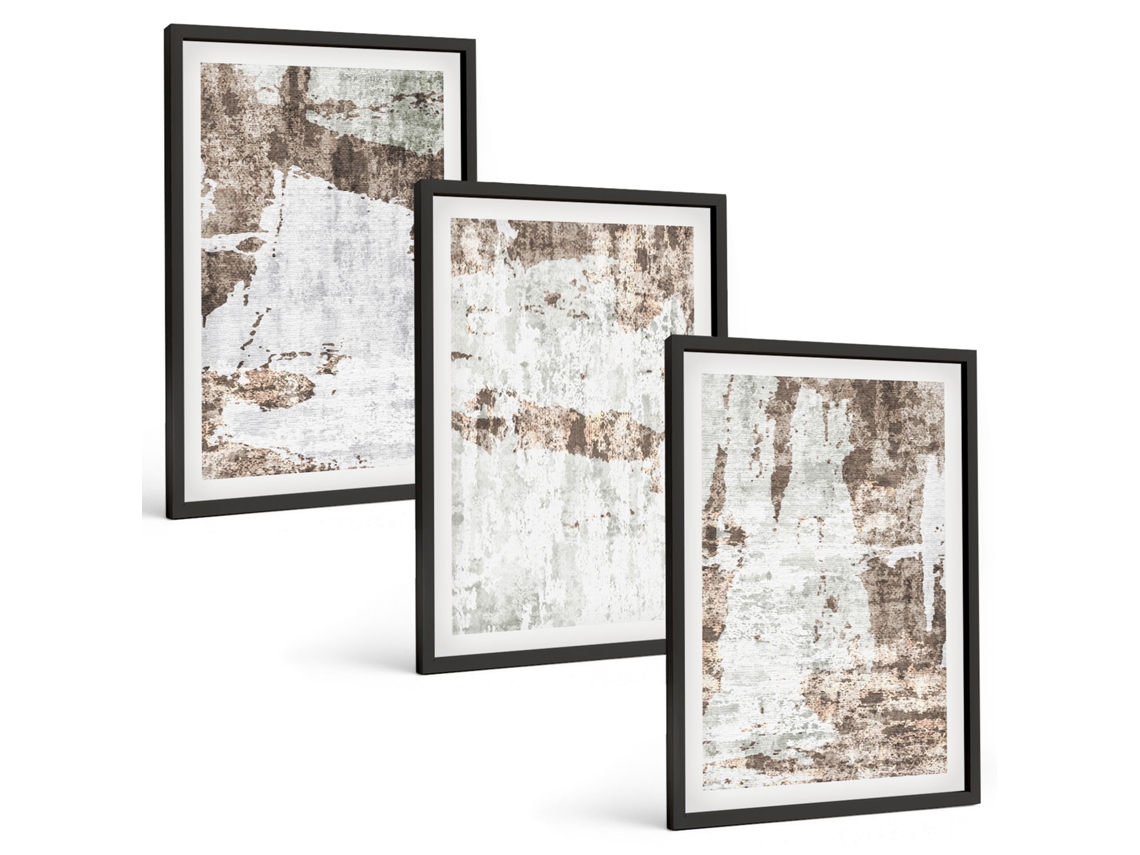 Composição De Quadros Na Parede Padrões Abstratos Em Branco E Marrom Moldura Preta Quadros Para O Escritório Espelharte (3 Piezas De 40x60 Cm)