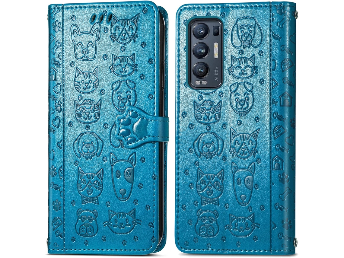 Capa Padrão Animado Fecho para Oppo Oppo Find X3 Neo HONGWE. Anti-Choque Magnética com Porta-Cartões Multicor