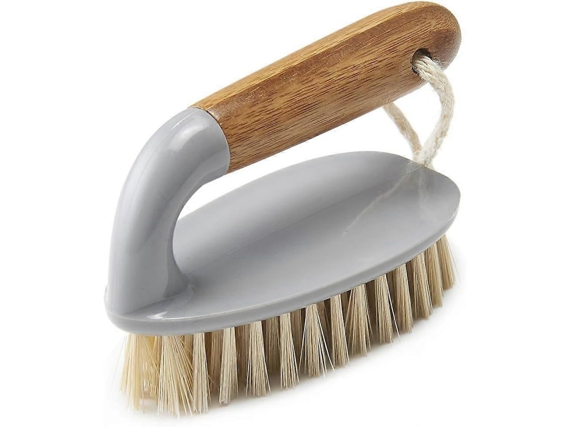 Escova De Limpeza Para Chão E Azulejos, Estilo Ferro Com Cabo De Bambu Natural, Cinza