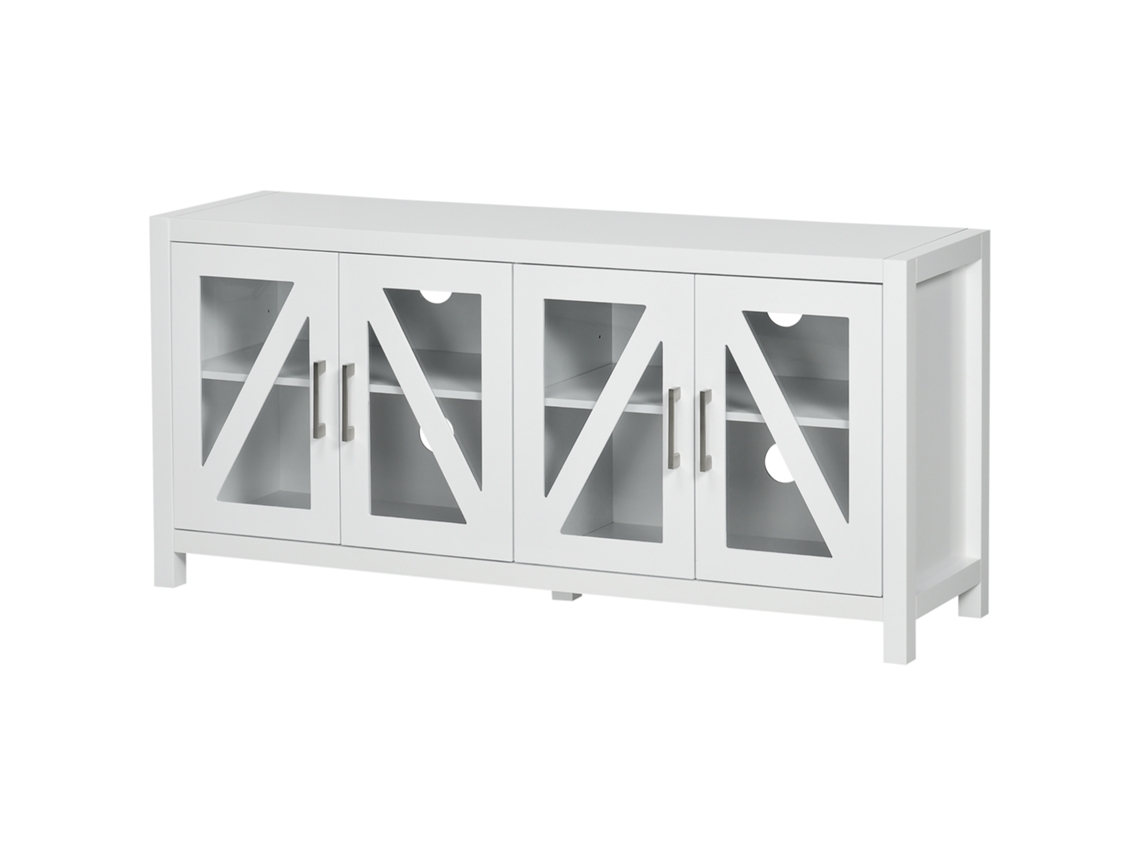 Mesa para TV 58 polegadas branca 130x35x60 Cm com 4 portas de vidro, prateleiras ajustáveis | S/MARCA