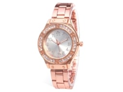 Relógio unissex Zhoulianfa Fashion com cristais e mostrador em ouro rosa, movimento de quartzo.