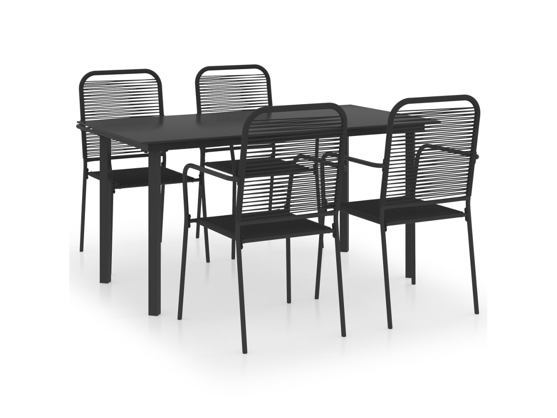 vidaXL 5 pcs conjunto de jantar para jardim vidro e aço preto